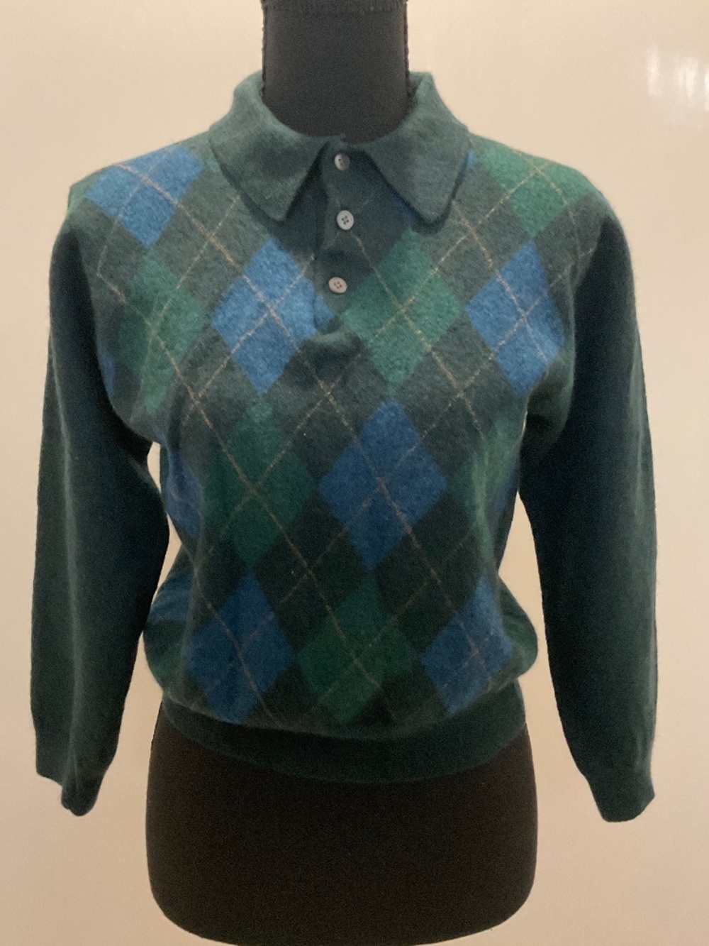 Brooks Brothers polo sweater -argyle pattern-Italian extra-fine merino wool